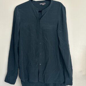 VINCE 100% Silk Long Sleeved Button Down Blouse Deep Teal